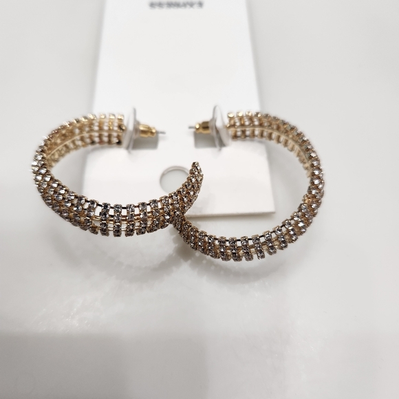 Express Gold Tone Hoop Crystal Earrings - Picture 2 of 4